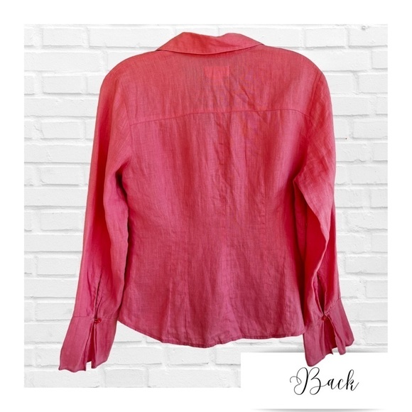 Vintage Loft Pink Linen Blouse With Bell Sleeves Women’s Size Medium Petite EUC - Picture 3 of 7